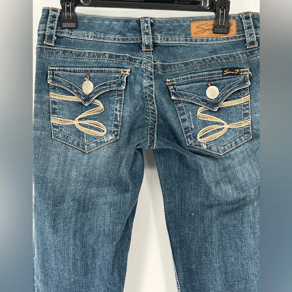 SEVEN7 DENIM RIPPED‎ LONG SHORTS TRADITIONAL 5 POCKET EMBROIDERY COTTON STRETCH